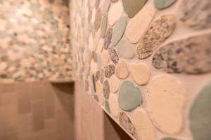 close up of stone wall details in bathroom